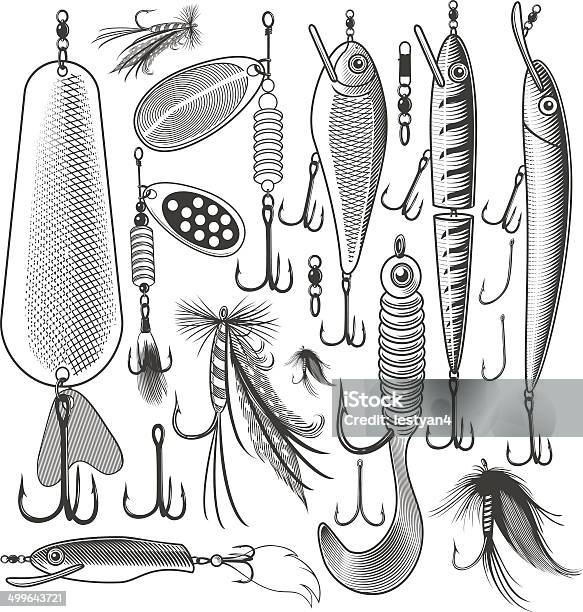 Artificial Fishing Lures Stock Illustration - Download Image Now - Fishing Hook, Fishing Bait, Illustration