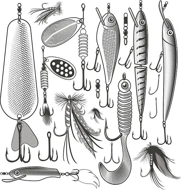 Vector illustration of Artificial fishing lures