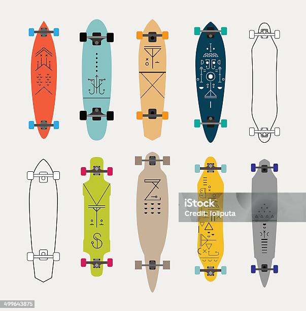 Collection Of Various Shaped Skateboards And Longboards Vector Isolated Stock Illustration - Download Image Now