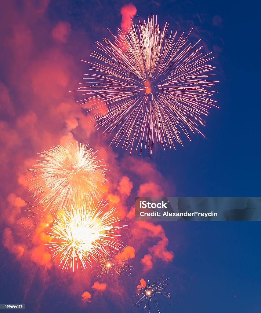 Evening fireworks in honor of a holiday the Victory Day Battery Stock Photo