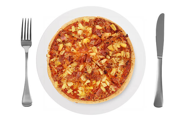 istock Pizza on Plate and Knife and Fork on White Background 499644737