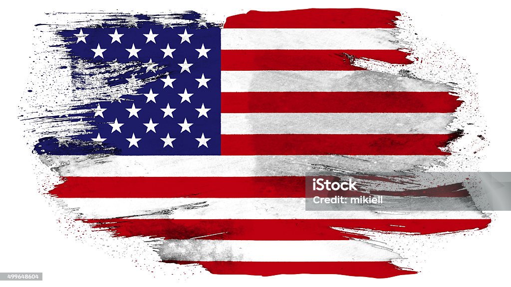 USA flag painted with brush on solid background Flag of the United States of America, USA flag painted with brush on solid background, paint texture. American Flag Stock Photo