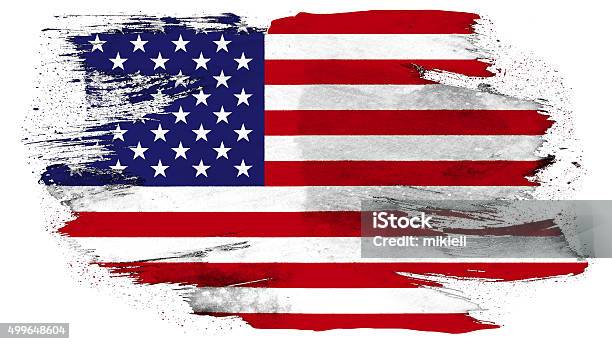 Usa Flag Painted With Brush On Solid Background Stock Photo - Download Image Now - American Flag, Dirty, Grunge Image Technique