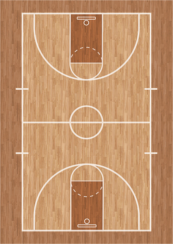 Basketball court illustration. Vertical form.