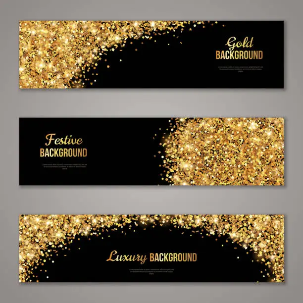 Vector illustration of Horizontal Black and Gold Banners Set