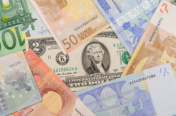 istock Rare 2 US dollars vs Euro banknotes 499650082