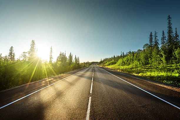 carretera en las montañas - horizon landscape green tree fotografías e imágenes de stock