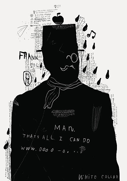 The man in the hat A man in a hat and pince-nez, which is depicted as a silhouette poet stock illustrations