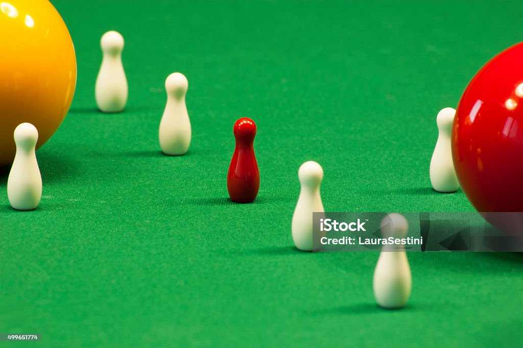 Goriziana billiards and marbles Gorizia billiards, nine Italian pins. Skittles - Game Stock Photo