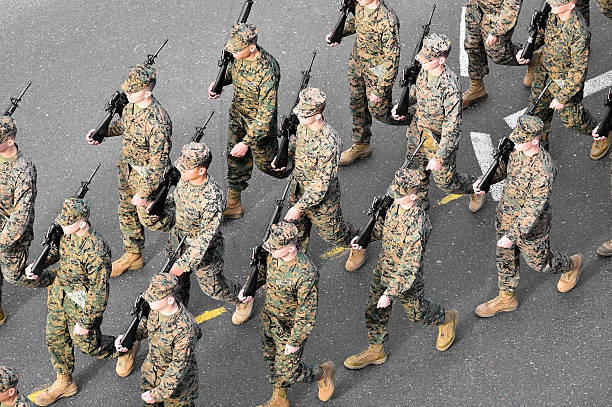 US marines marching stock photo