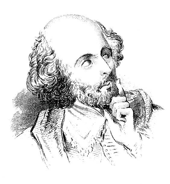 William Shakespeare An engraved vintage illustration image portrait of the Elizabethan playwright William Shakespeare, from a Victorian book dated 1856 that is no longer in copyright william shakespeare poet illustration and painting engraved image stock illustrations