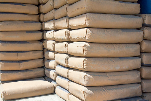 cement bags stacked in warehouse