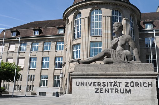 Zurich, Switzerland - May 29, 2011: Main Entrance of the University Zurich, one of the mist famous universities in Europe.