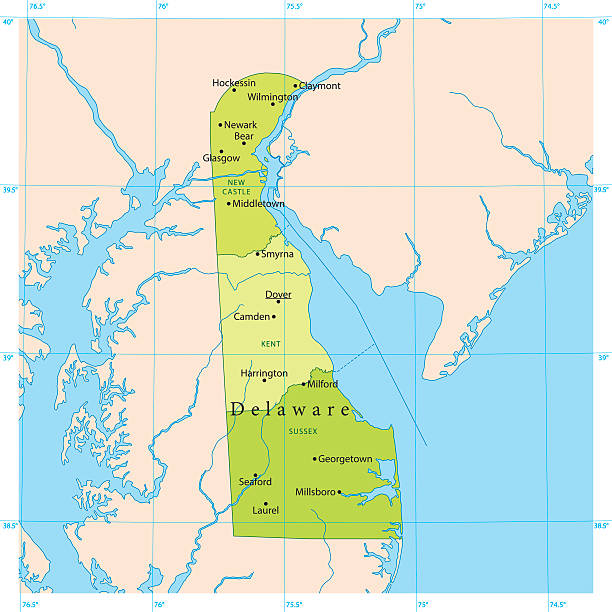 Delaware Vector Map Detailed vector map of the US State of Delaware with administrative divisions. The colors in the .eps-file are ready for print (CMYK). Included files are EPS (v10) and Hi-Res JPG (4924 x 4924 px). delaware us state stock illustrations