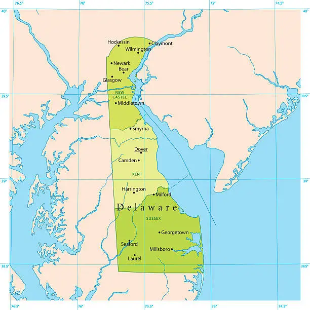 Vector illustration of Delaware Vector Map