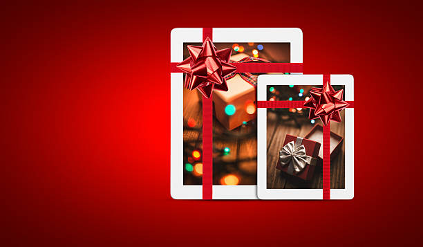 istock Digital tablet with christmas photos on the screen 499653504