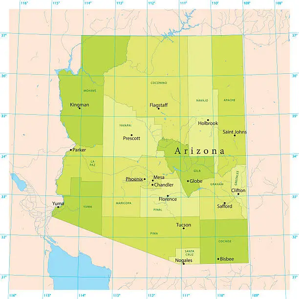 Vector illustration of Arizona Vector Map