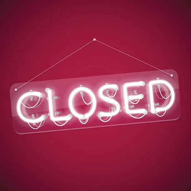 Vector illustration of White Glowing Neon Closed Sign