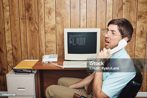 Confused And Bored Office Worker Stock Photo - Download Image Now - Old-fashioned, Retro Style, Office