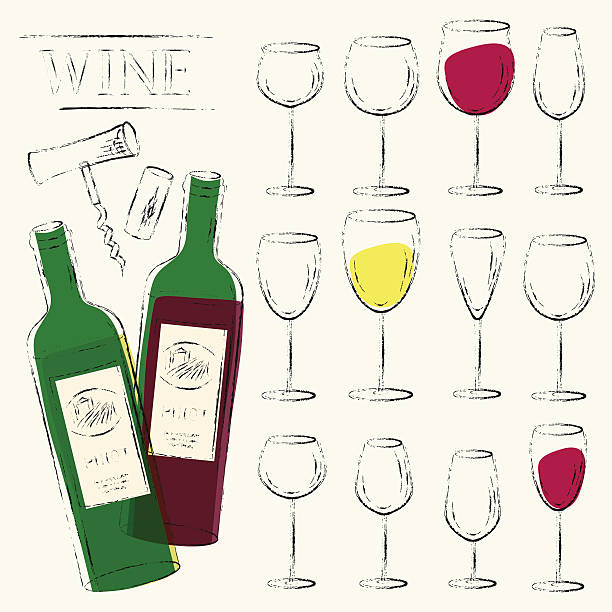 ilustrações, clipart, desenhos animados e ícones de garrafas de vinho, copos de vinho, saca-rolhas de cortiça e desenho - white background wine bottle isolated on white champagne
