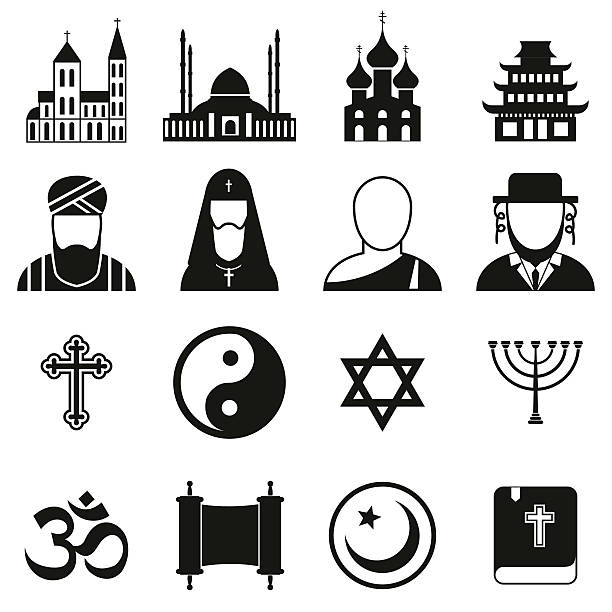 ilustraciones, imágenes clip art, dibujos animados e iconos de stock de conjunto de iconos de religión simple - confucian