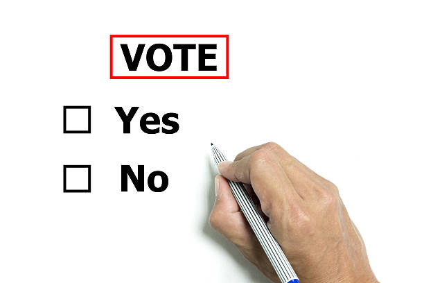 istock Isolated hand and pen to vote yes or no 499659114