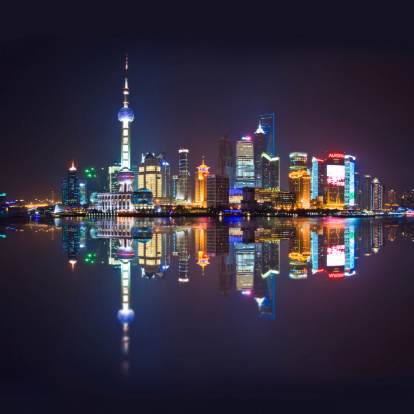 Shanghai skyline by night, square