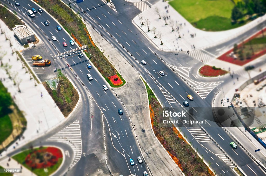 Road, aerial  view, tilt-shift Aerial View Stock Photo