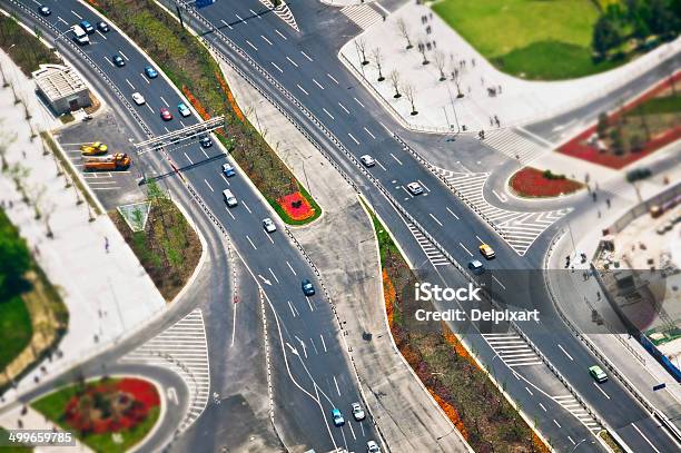 Road Aerial View Tiltshift Stock Photo - Download Image Now - Aerial View, Shanghai, Abstract