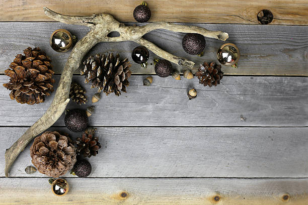istock Christmas Decorations and Nature Frame Natural Wood Background 499660042