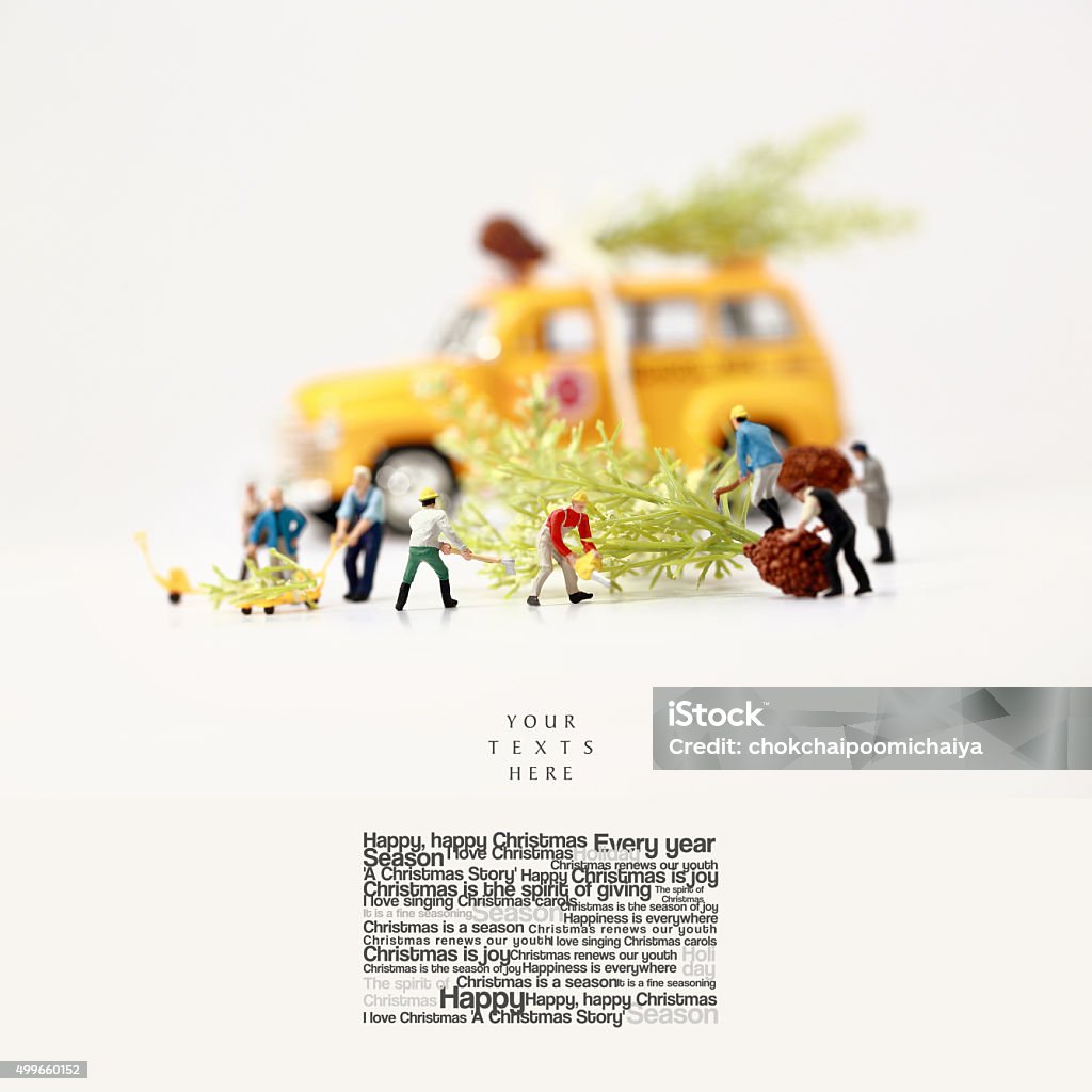 Los trabajadores (miniatura) Preparación de Navidad presenta. - Foto de stock de Figurita libre de derechos