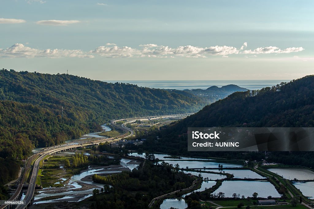 Sochi  from a height of bird flight View of Sochi from the suspension bridge in Skypark 2015 Stock Photo