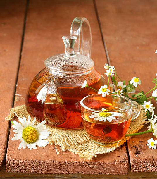istock Organic herbal green tea with fresh chamomile flowers 499660859