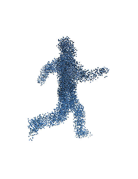 istock blue running 3d man made of small cubes, isolated 499662759