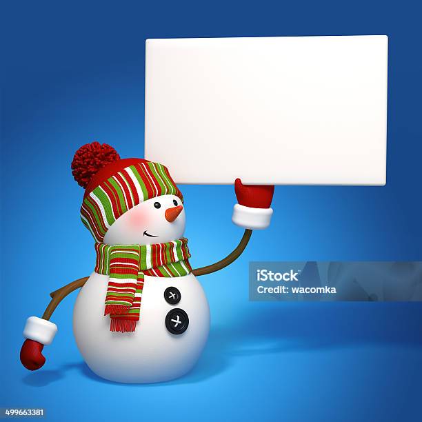 Snowman Holding Message Banner Stock Illustration - Download Image Now - Cap - Hat, Celebration, Christmas