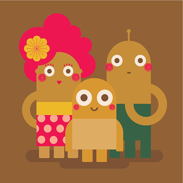 portret rodziny - father alien child characters stock illustrations