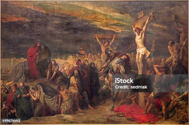 Brussels The Crucifixion Paint In St Jacques Church Stock Illustration - Download Image Now