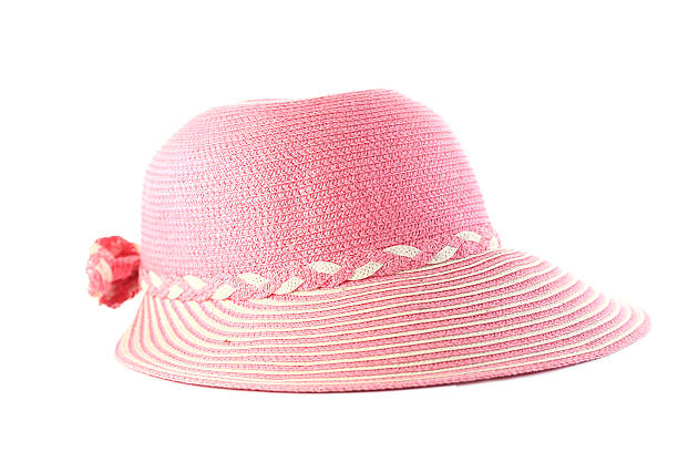 istock Pretty straw hat with flower on white background 499679749
