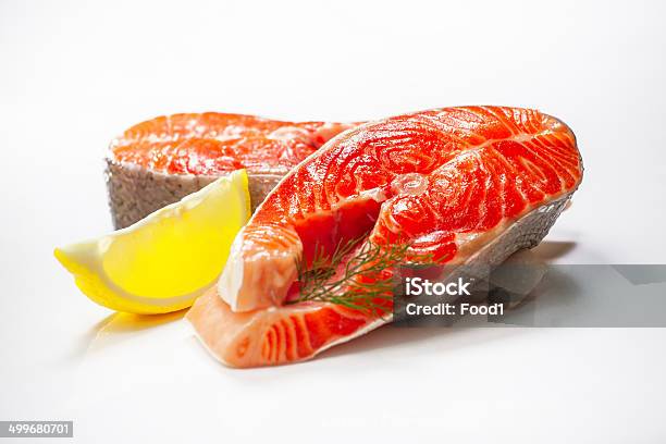 Fresh Raw Salmon Isolated On White Background Stock Photo - Download Image Now - Cooking, Cross Section, Cut Out