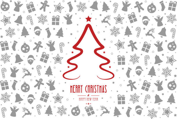 ilustraciones, imágenes clip art, dibujos animados e iconos de stock de árbol de navidad de elementos de diseño de decoración roja fondo gris - christmas backgrounds christmas card part of