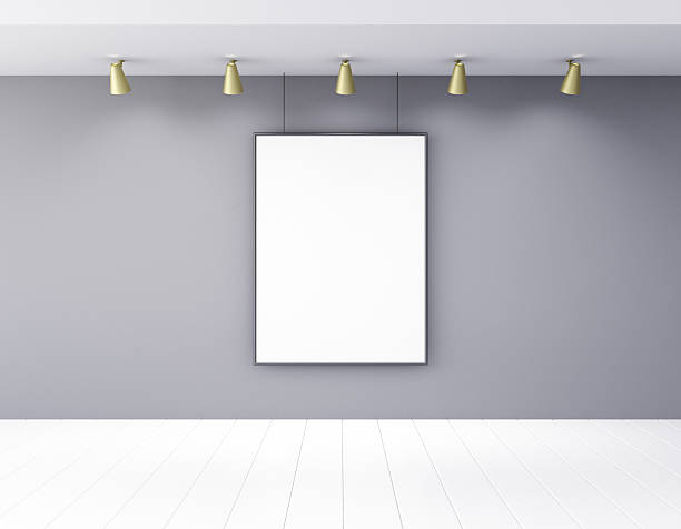 istock Blank picture frame in empty room with lamps 499688802
