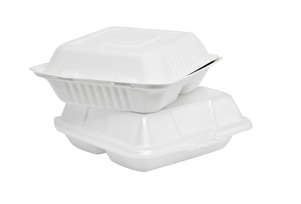 Styrofoam box on white background Two cartons and disposable white foam container stock pictures, royalty-free photos & images