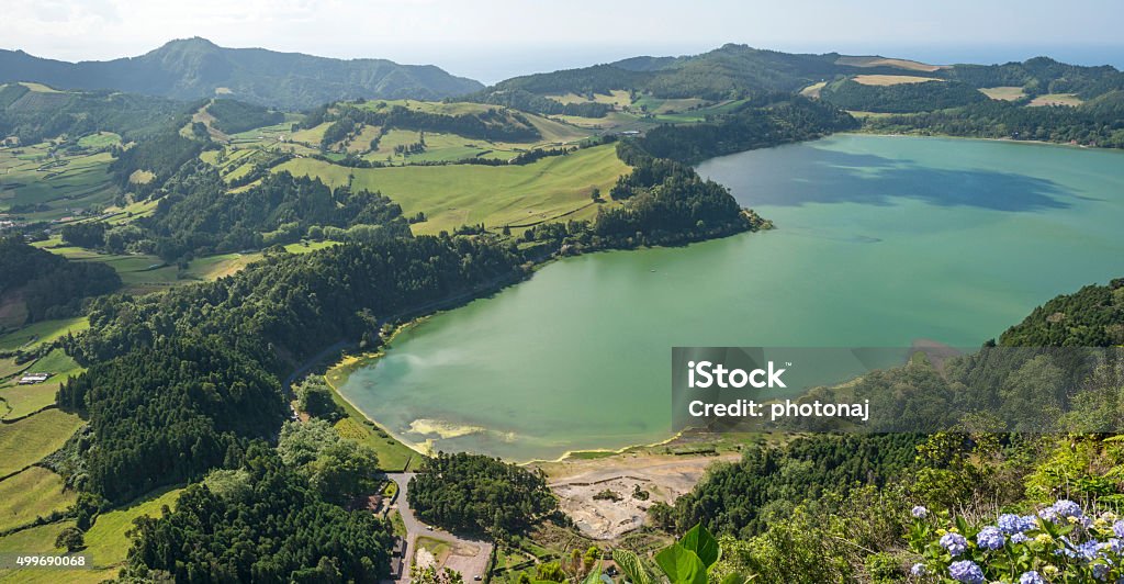 Lake in a volcanic crater in summer 2015 Stock Photo