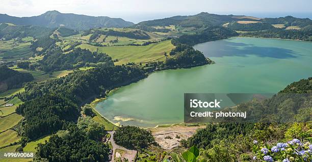 Lake In A Volcanic Crater In Summer Stock Photo - Download Image Now - 2015, Atlantic Islands, Atlantic Ocean