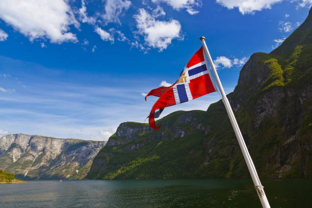 istock Norway flag and Sognefjord 499690400