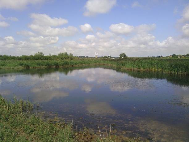 istock Norfolk Broads windmill and reflected sky 499691110