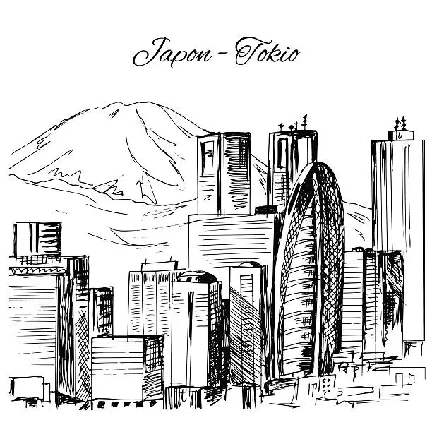 Vector illustration of Hand drawn Tokyo cityscape scene