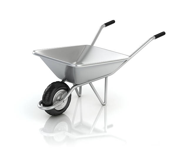 istock 3d wheel barrow isolated on the white background 499694001