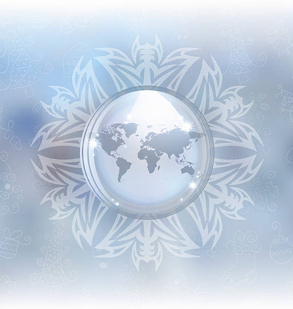 illustrazioni stock, clip art, cartoni animati e icone di tendenza di neve globo con mappa - christmas australia asia globe