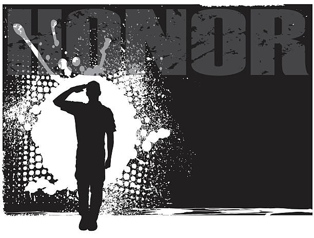 ilustraciones, imágenes clip art, dibujos animados e iconos de stock de saludamos fondo grunge de autoservicio - veteran military armed forces saluting